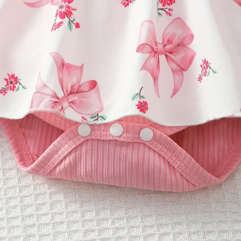 2PCS Sweet Bow Floral Print Sleeveless Baby Romper