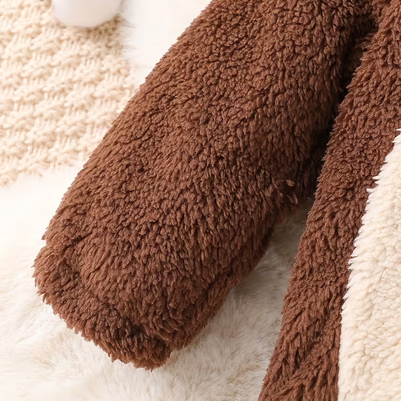 2PCS Cute 3D Bear Print Baby Fuzzy Hooded Set