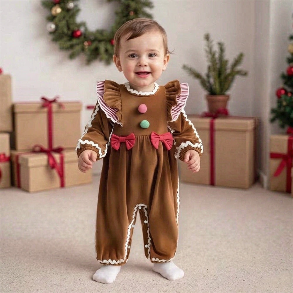 Christmas Gingerbread Decor Long Sleeve Baby Jumpsuit