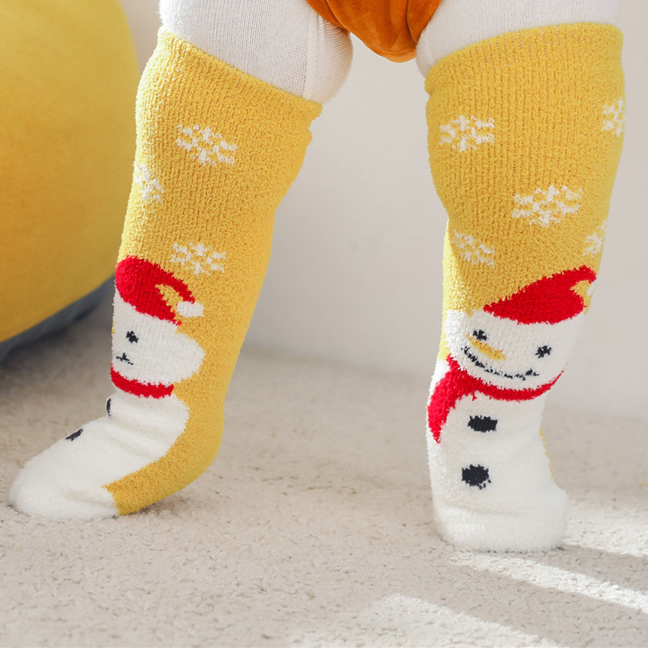 1 paire d'adorables chaussettes pour bébé bonhomme de neige de noël pour nouveau-né