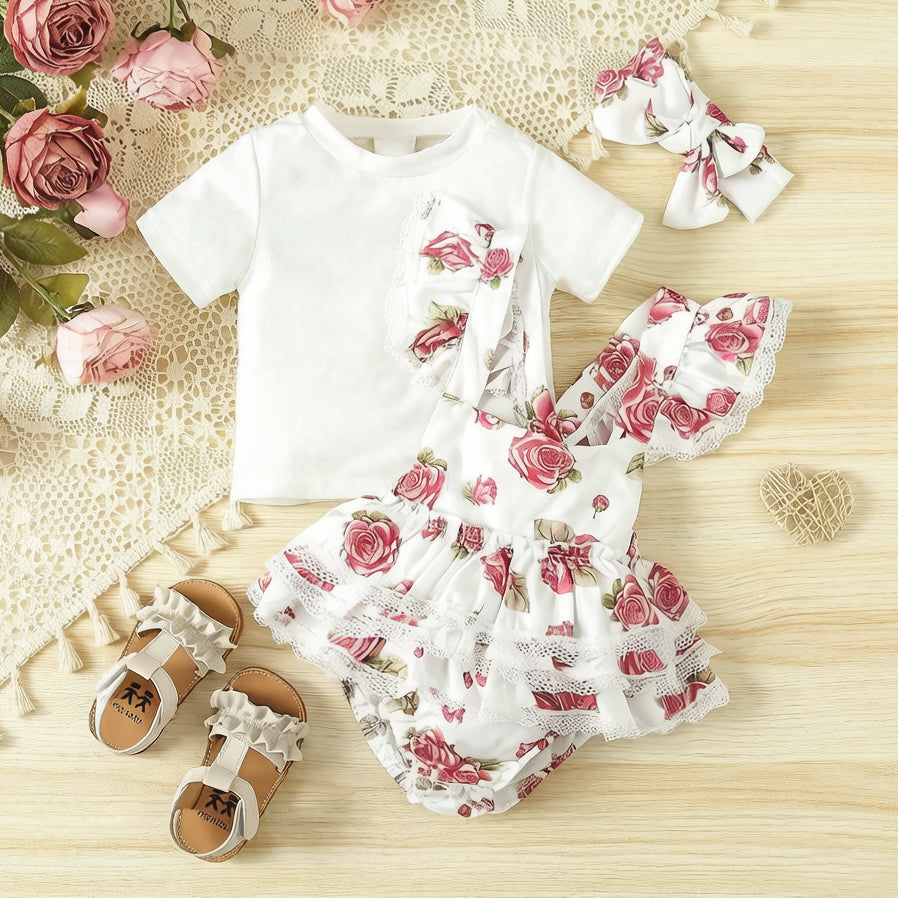 3PCS Gorgeous Floral Printed Short Sleeve Baby Set