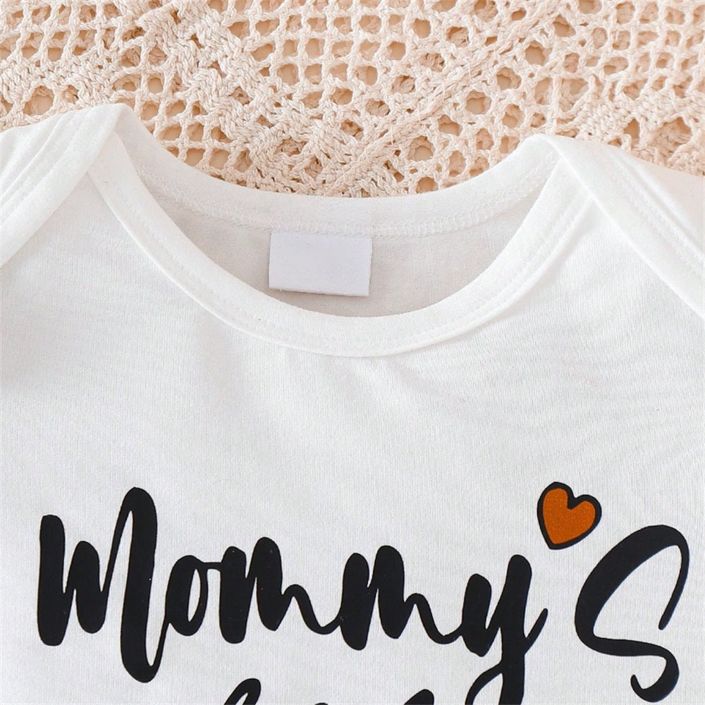 3PCS Mama's Little Girl Letter Printed Leopard Short Sleeve Baby Set