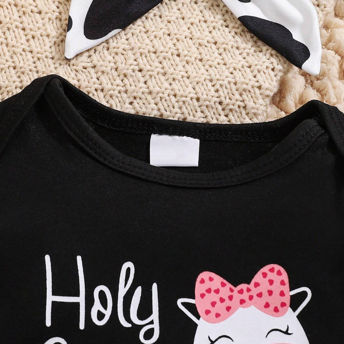 4PCS Holy Cow I AM Cute Cow Printed Long Sleeve Baby Set