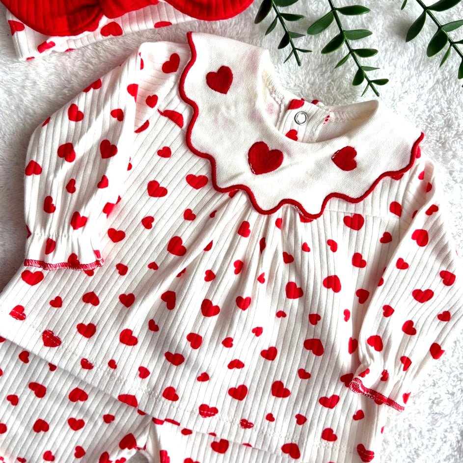 2PCS Grace Heart Printed Long Sleeve Baby Girl Set