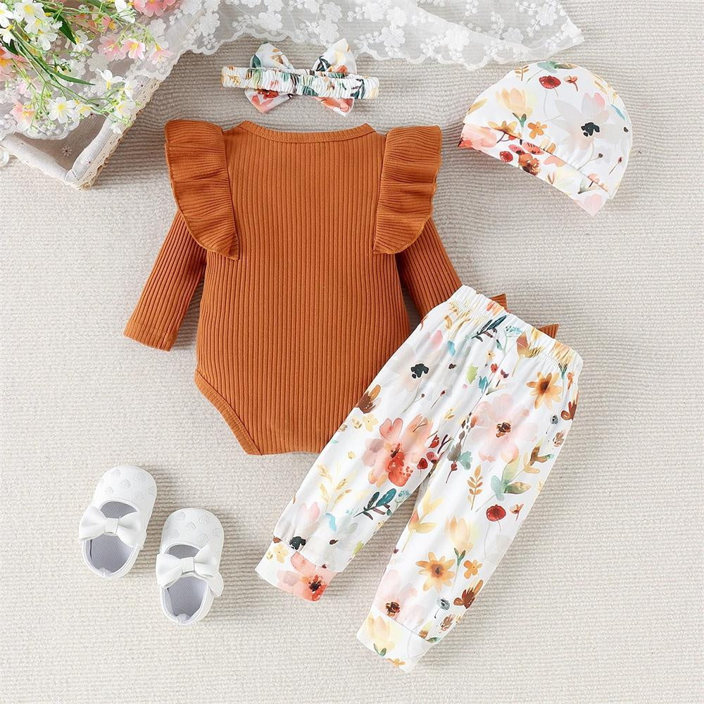4PCS Floral Print Long Sleeve Baby Set