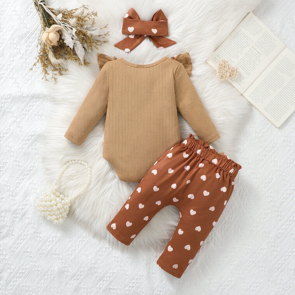 3PCS Lovely Heart Printed Long Sleeve Baby Set