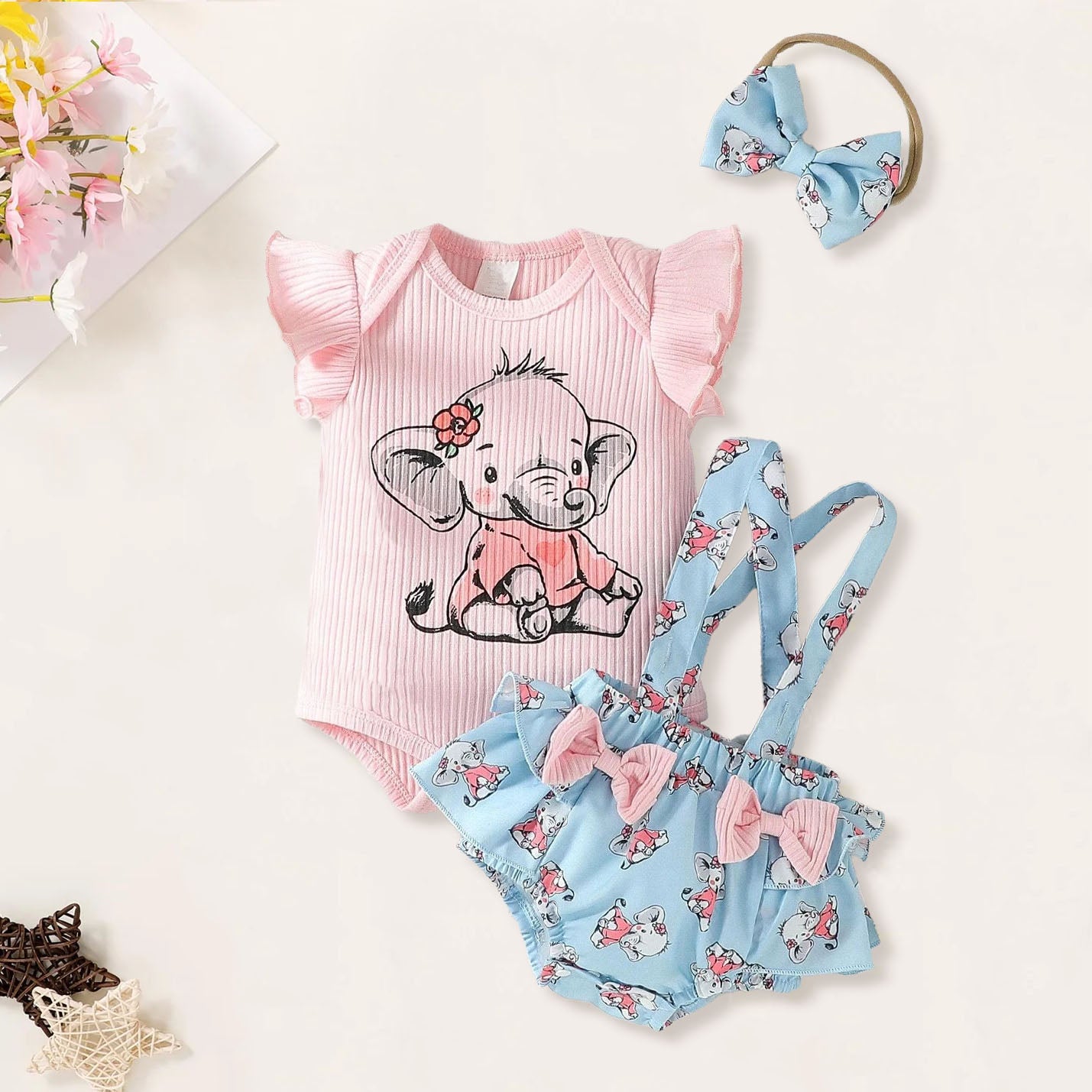 3PCS Lovely Cow Printed Sleeveless Baby Set