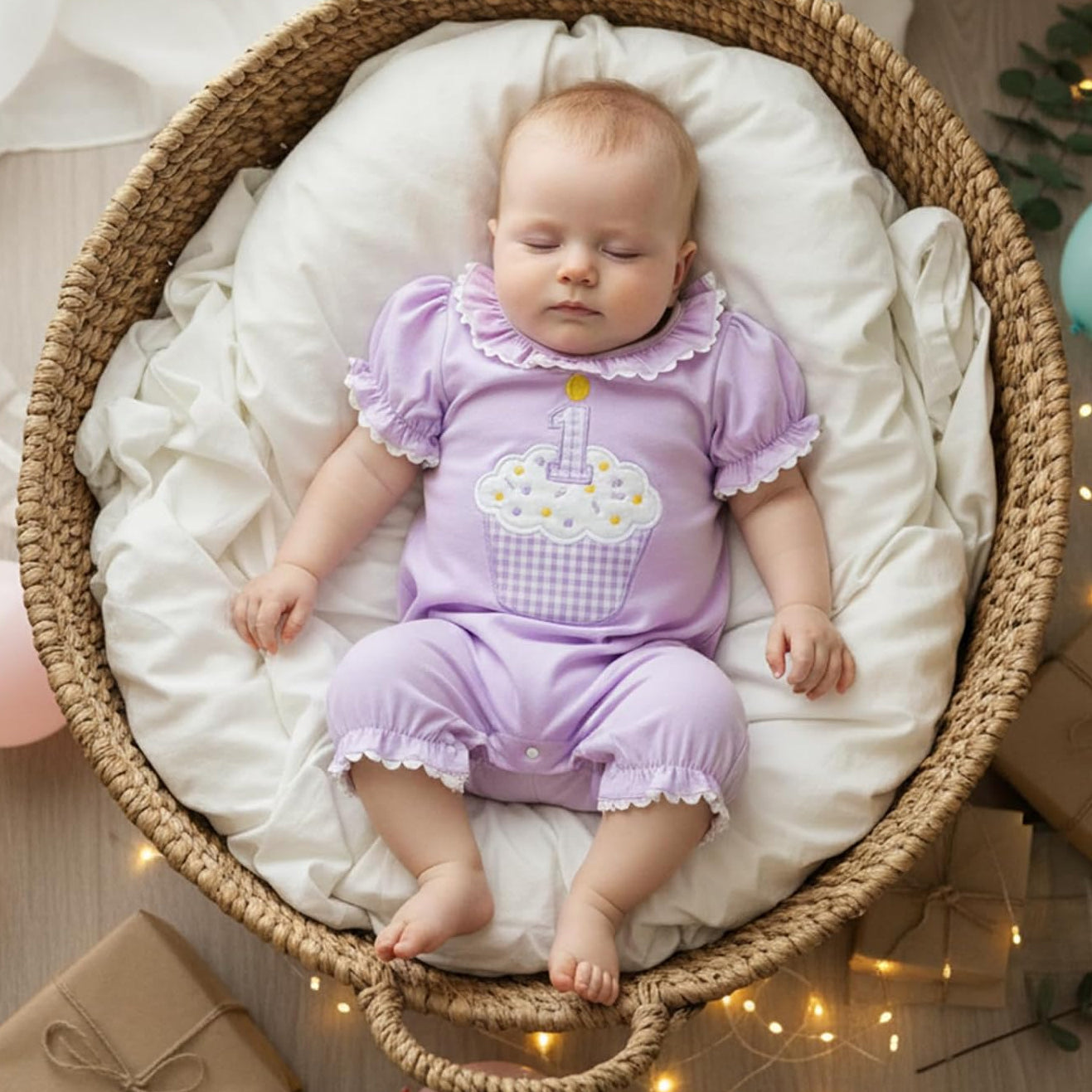 Sweet Cake Embroidery Short Sleeve Baby Jumpsuit