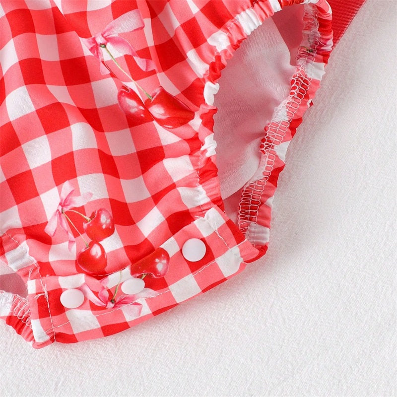 Cute Plaid Printed Short Sleeve Baby Mesh Romper