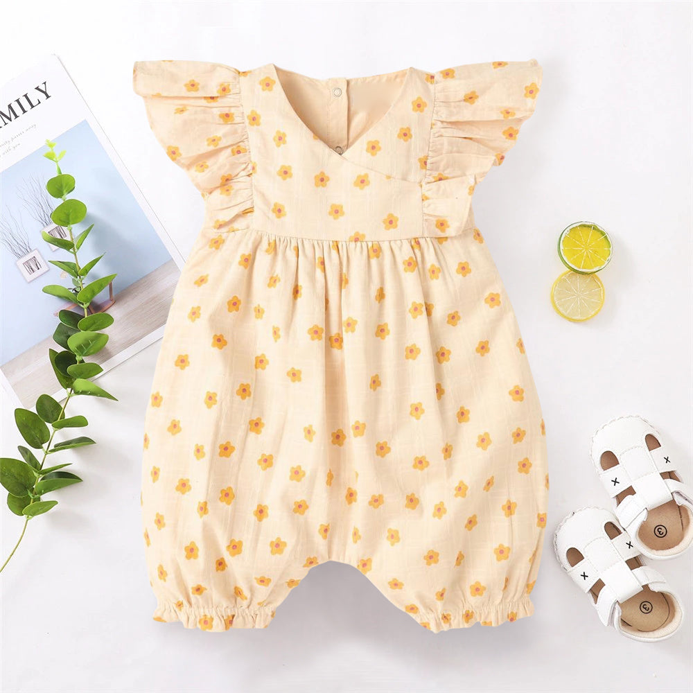 Delightful Floral Printed Sleeveless Baby Jumpsuit