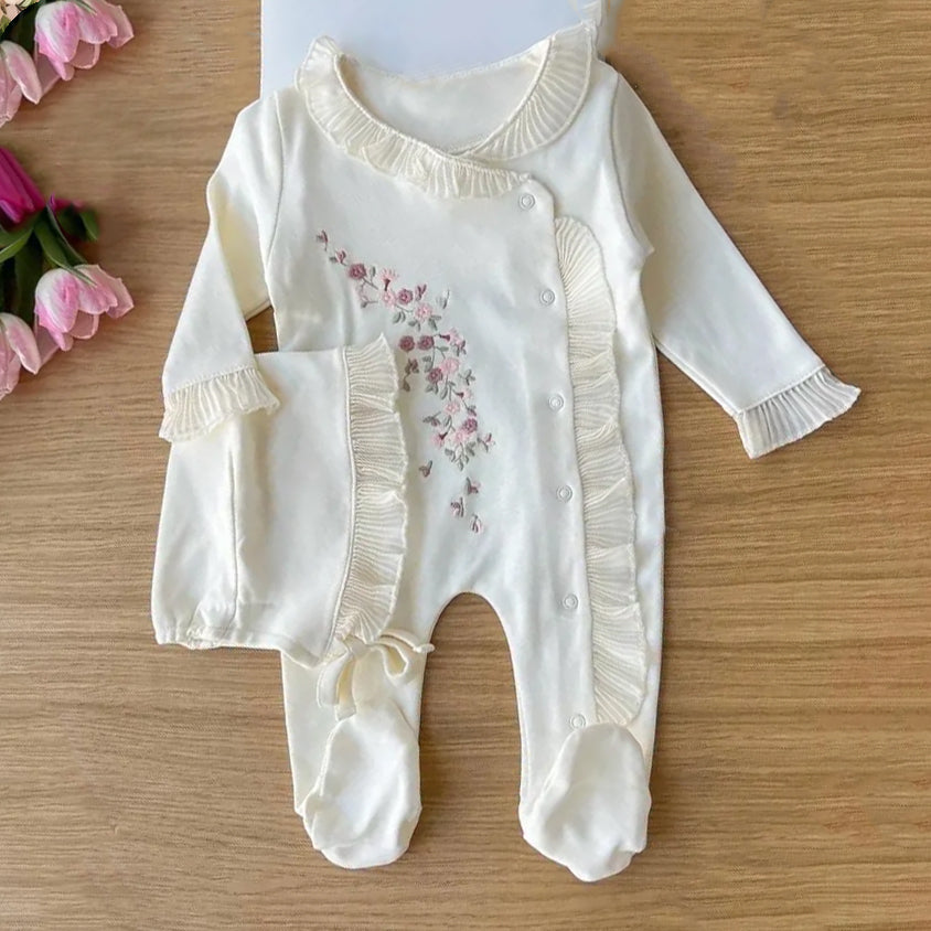 Grace Floral Embroidery Long Sleeve Baby Jumpsuit