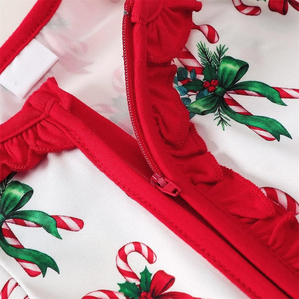 2PCS Cute Candy Cane Print Long Sleeve Baby Jumpsuit