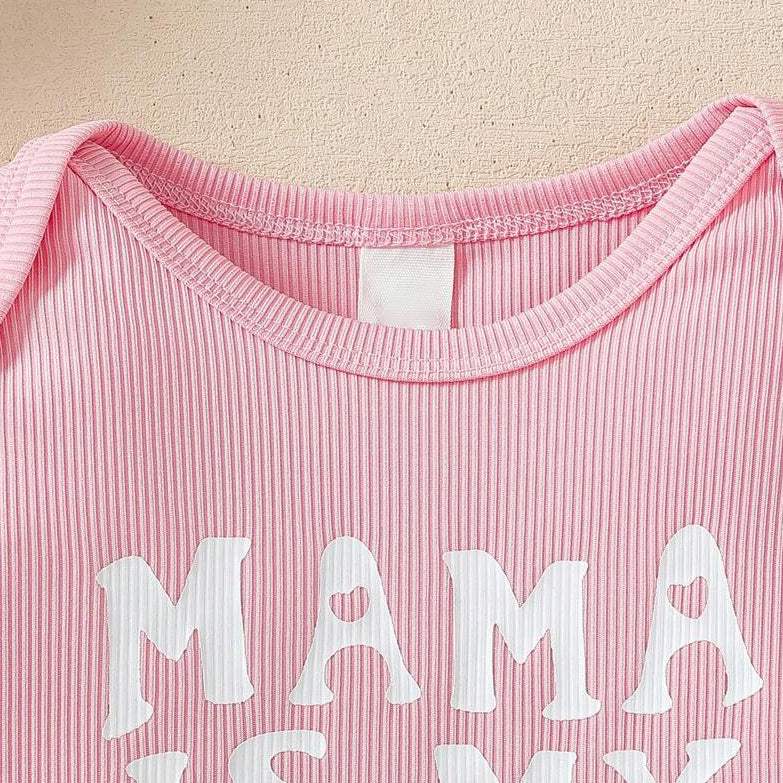 2PCS Mama Is My Bestie Letter Floral Print Short Sleeve Baby Set