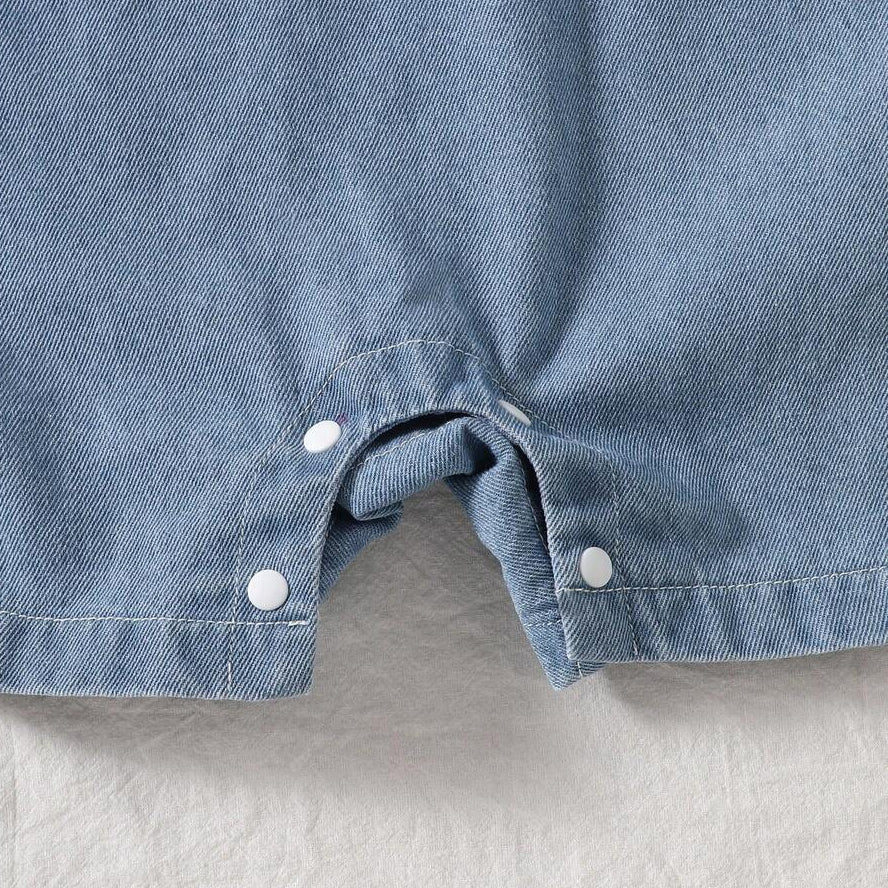 Lovely Bear Print Short Sleeve Denim Baby Jumpsuit