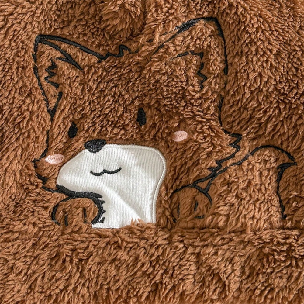 2PCS Cute Fox Print Plush Long Sleeve Baby Hooded Set