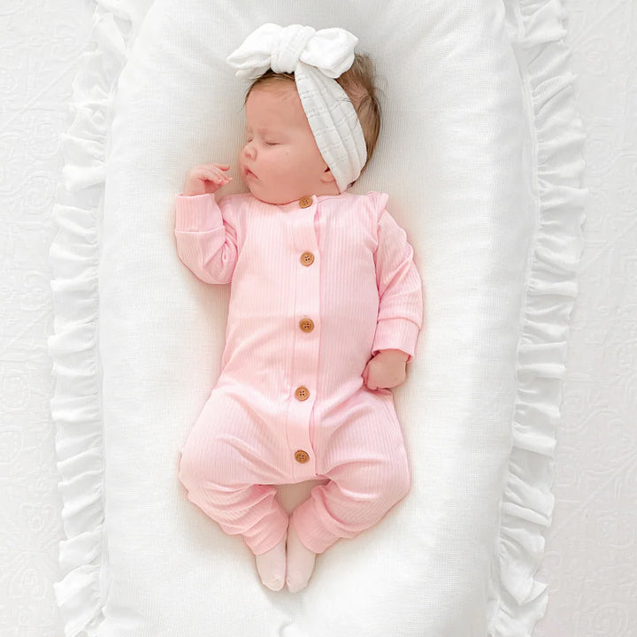 Cozy Solid Color Long Sleeve Baby Girl Jumpsuit