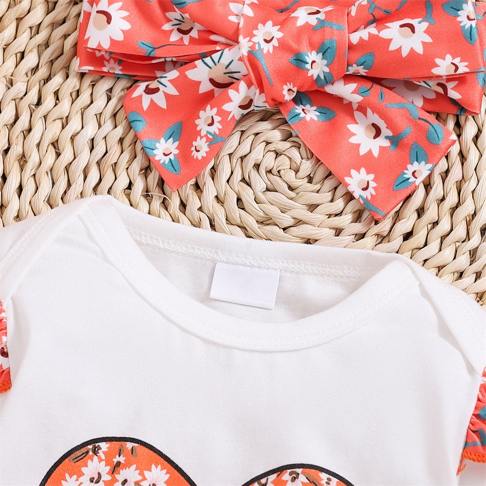 3PCS Fashion Floral Heart Print Long Sleeve Baby Set