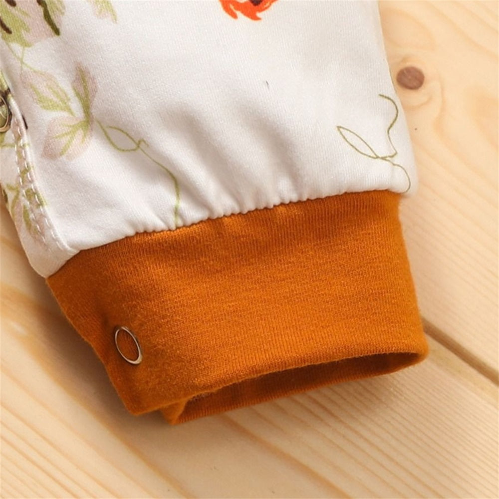 2PCS Stylish Floral Print Long Sleeve Baby Jumpsuit