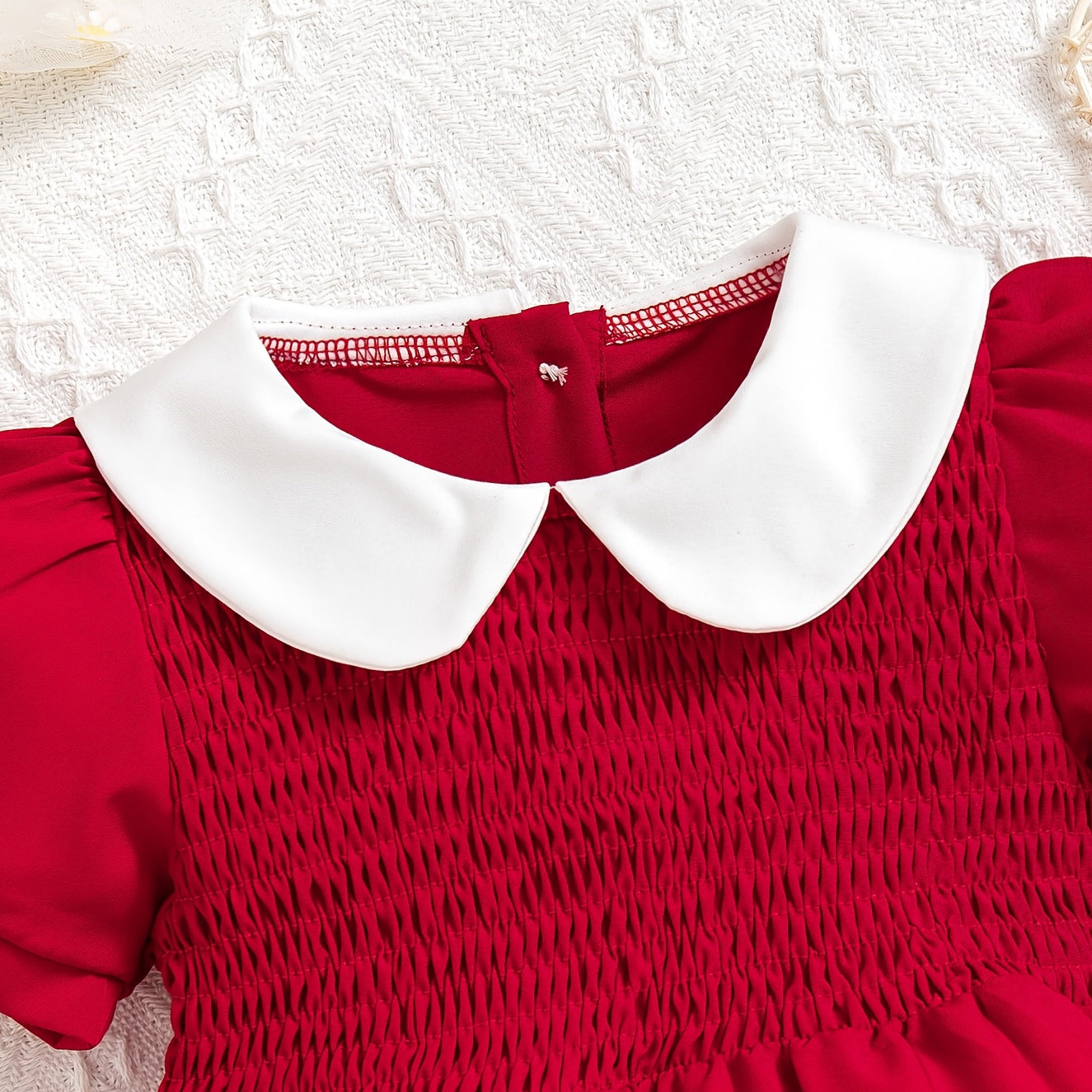 2PCS Sweet Solid Color Puff Sleeve Baby Jumpsuit