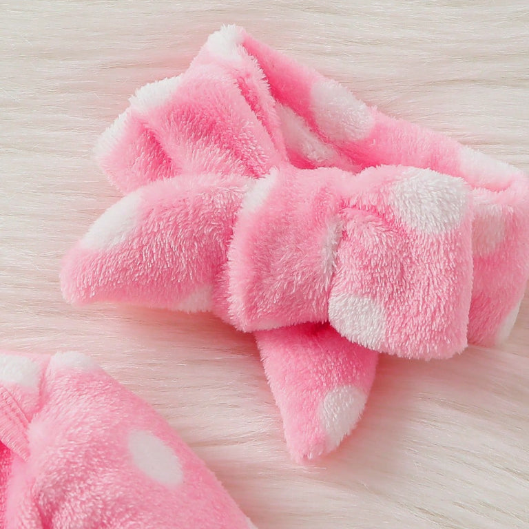 3PCS Soft Plush Polka Dot Print Long Sleeve Baby Set