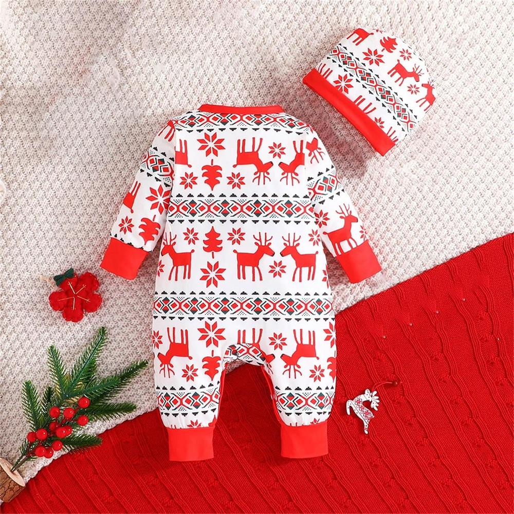 2PCS Elk Print Long Sleeve Baby Jumpsuit
