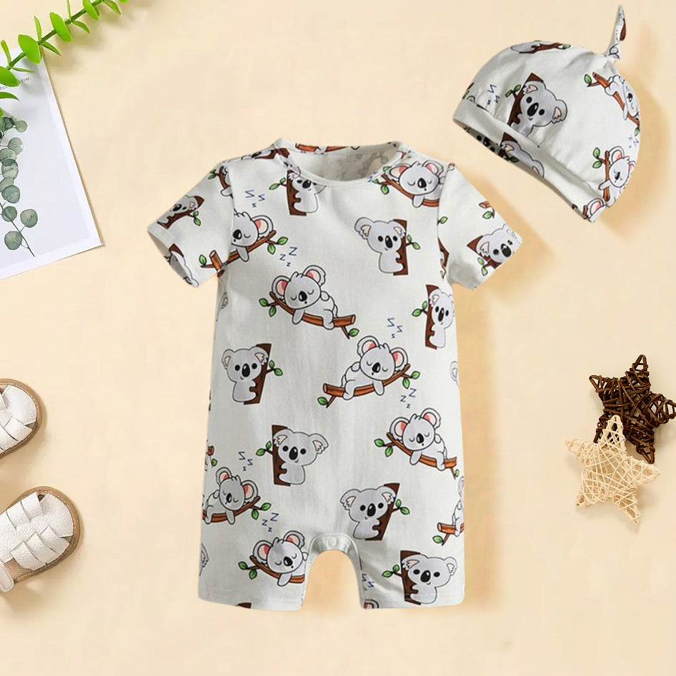 2PCS Cute Koala Printed Short Sleeve Baby Jumpsuit