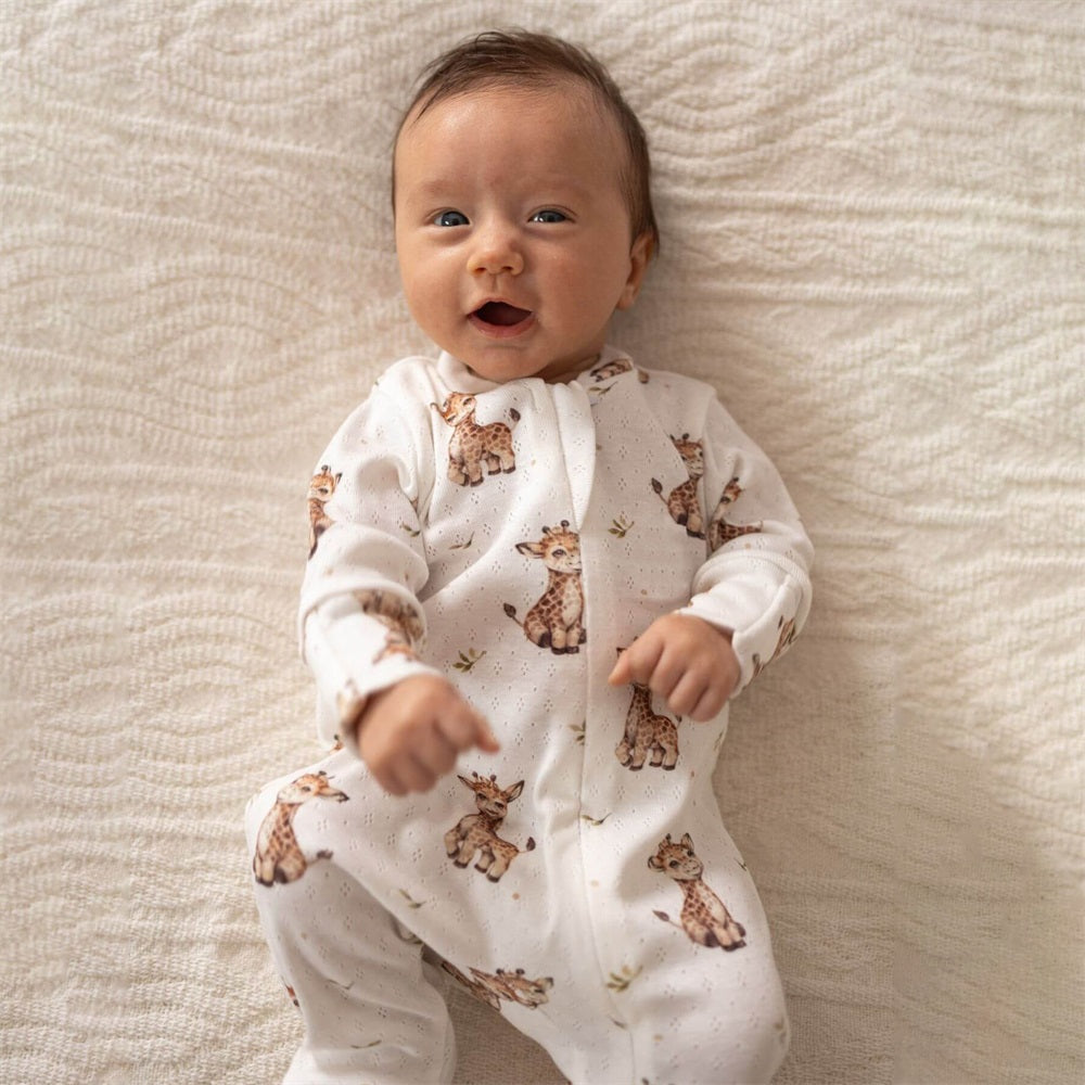 Soft Openwork Deer Print Long Sleeve Baby Jumpsuit