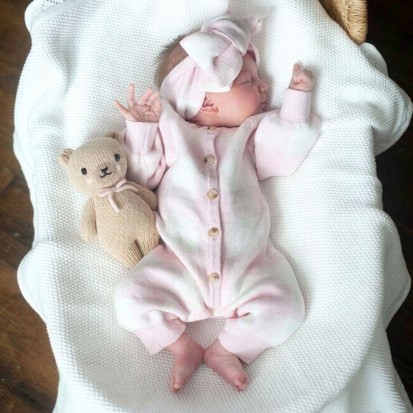 2PCS Sweet Plaid Printed Knit Long Sleeve Baby Jumpsuit