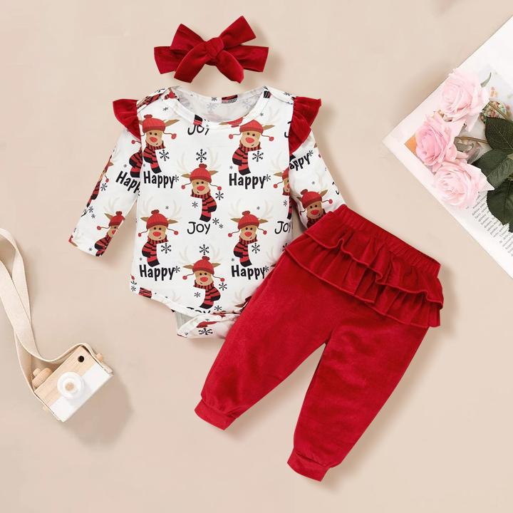 3PCS Baby Joy Letter Christmas Print Baby Set