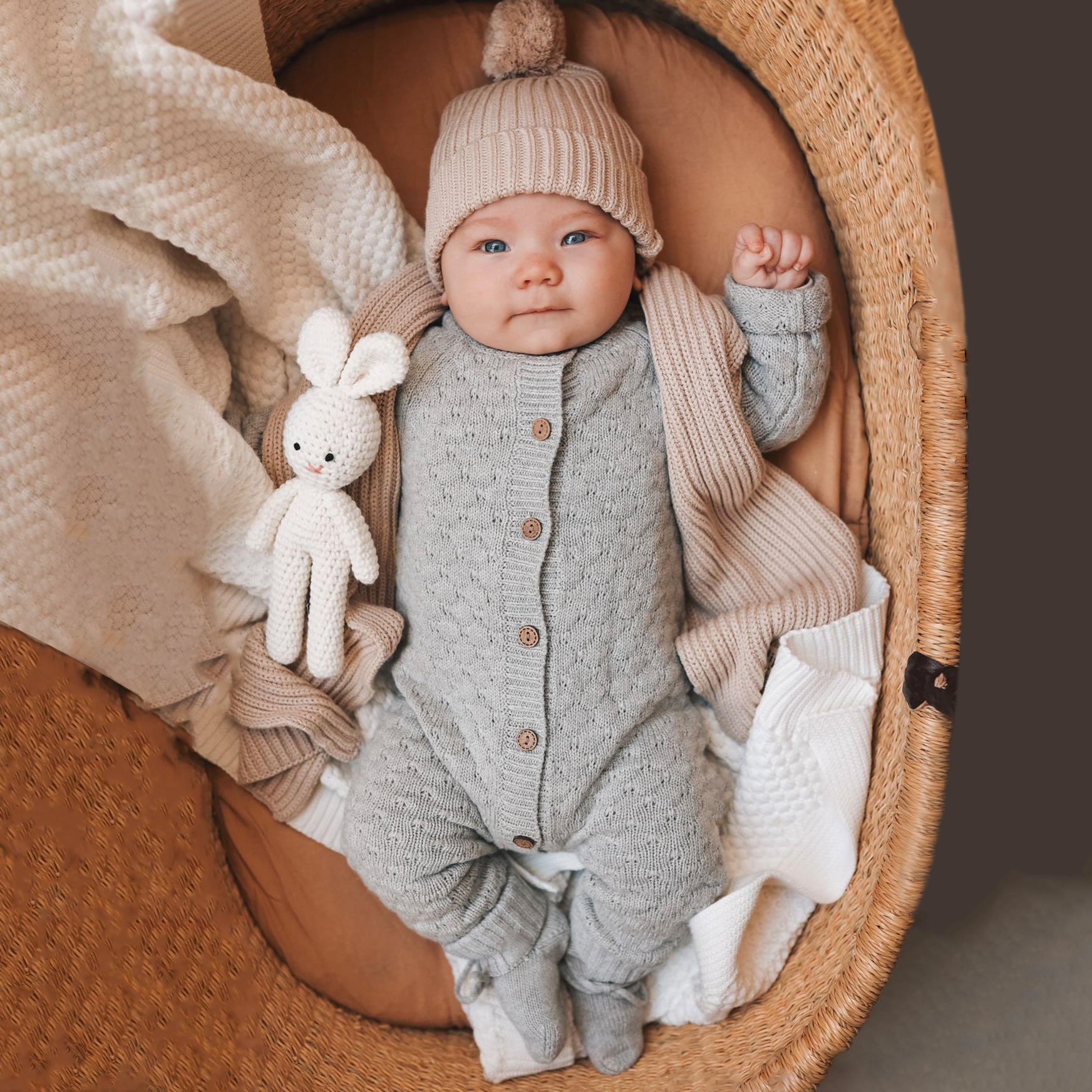 Comfy Solid Color Long Sleeve Knit Baby Jumpsuit