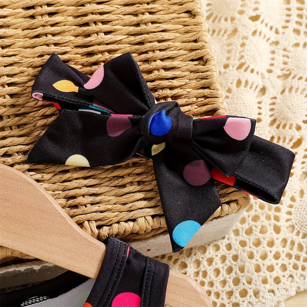 2PCS Polka Dot Printed Bow Sleeveless Baby Romper