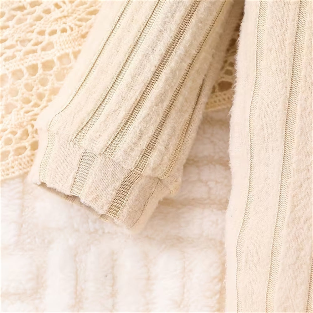 2PCS Butterfly Print Long Sleeve Plush Baby Jumpsuit