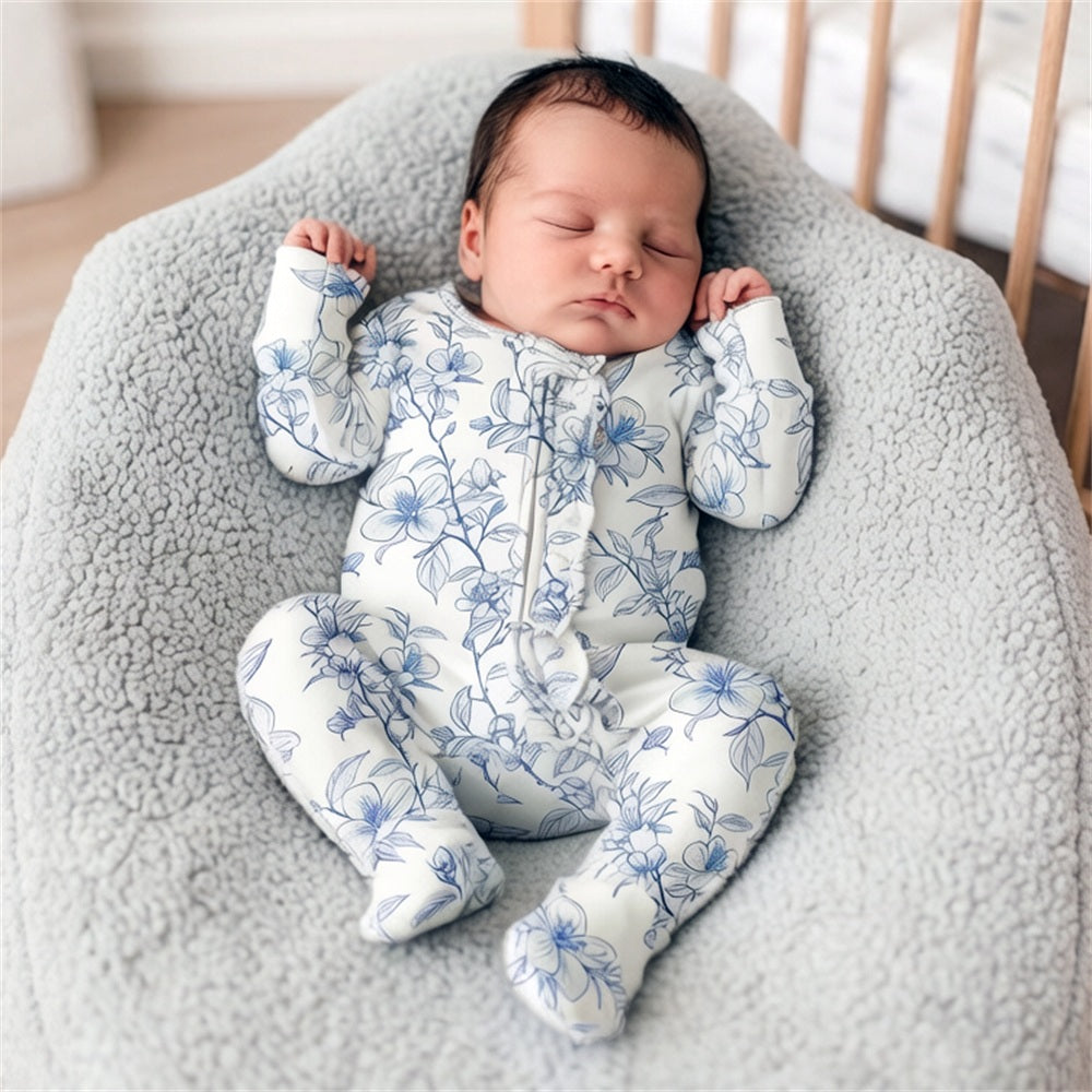 2PCS Cheerful Floral Printed Zipper Baby Girl Jumpsuit