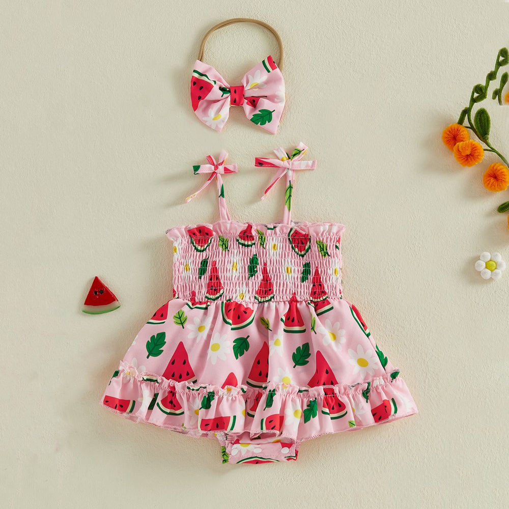2PCS Fashion Watermelon Printed Suspenders Baby Romper