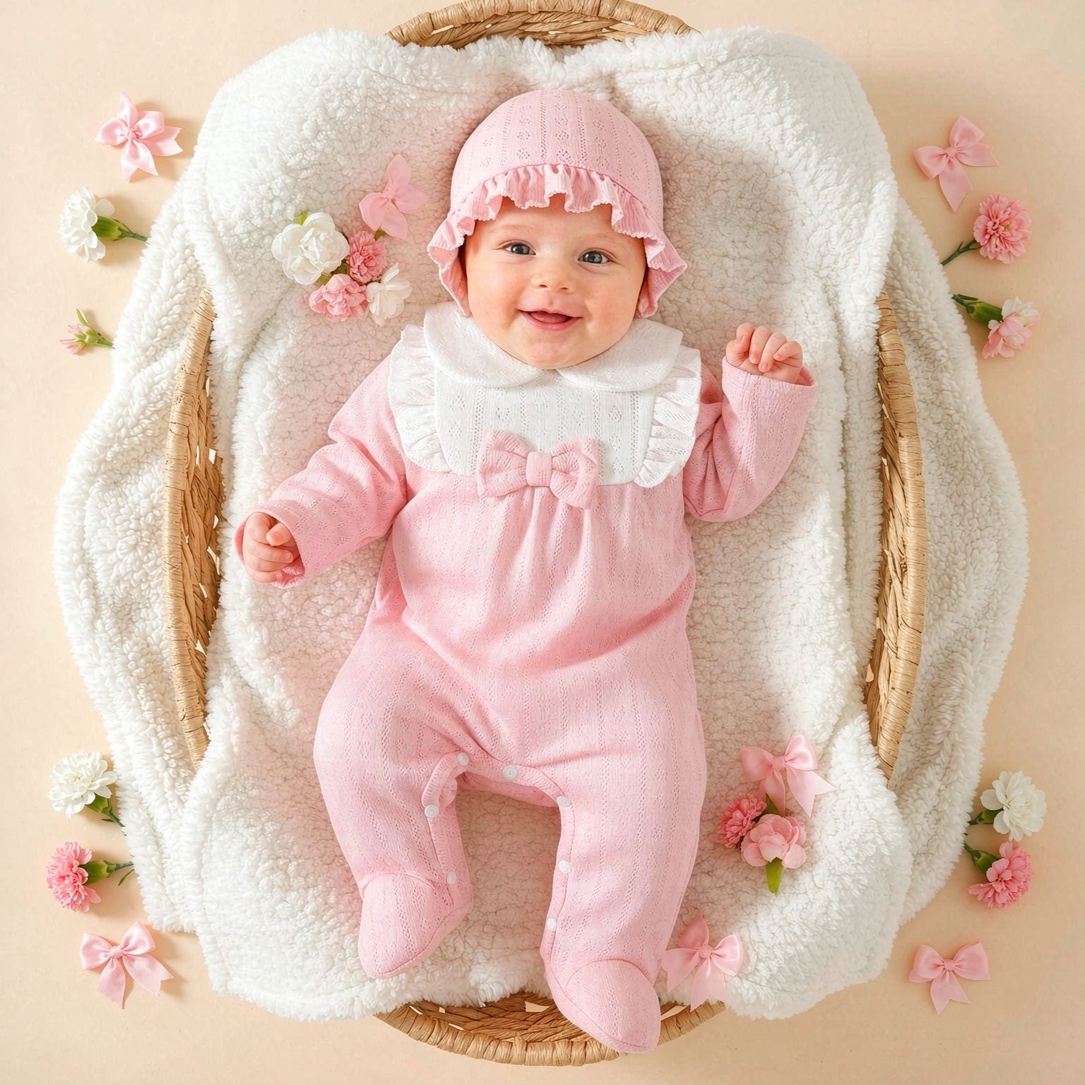 2PCS Sweet Color Block Knit Long Sleeve Baby Jumpsuit