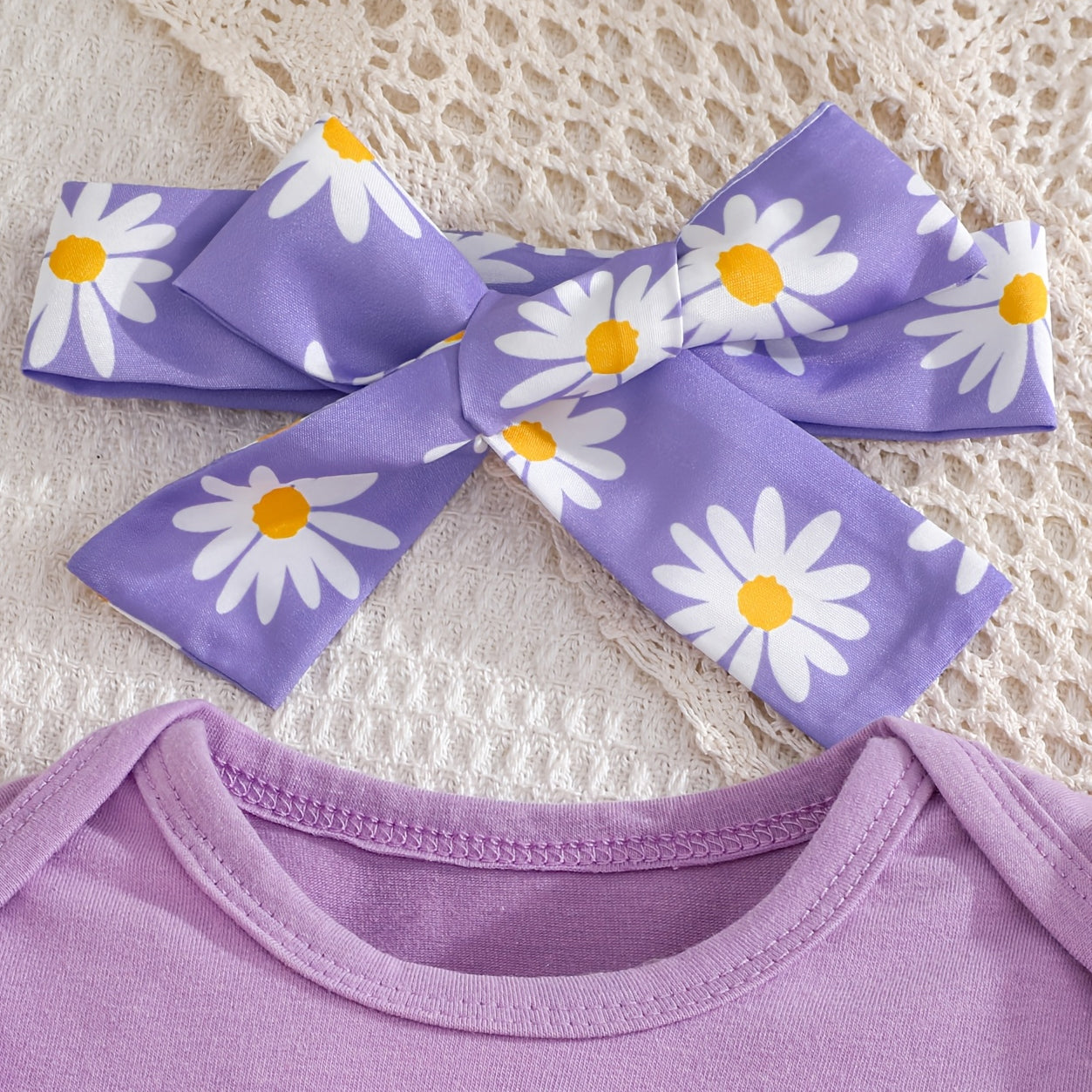 3PCS Sweet Daisy Print Ruffled Short Sleeve Baby Set