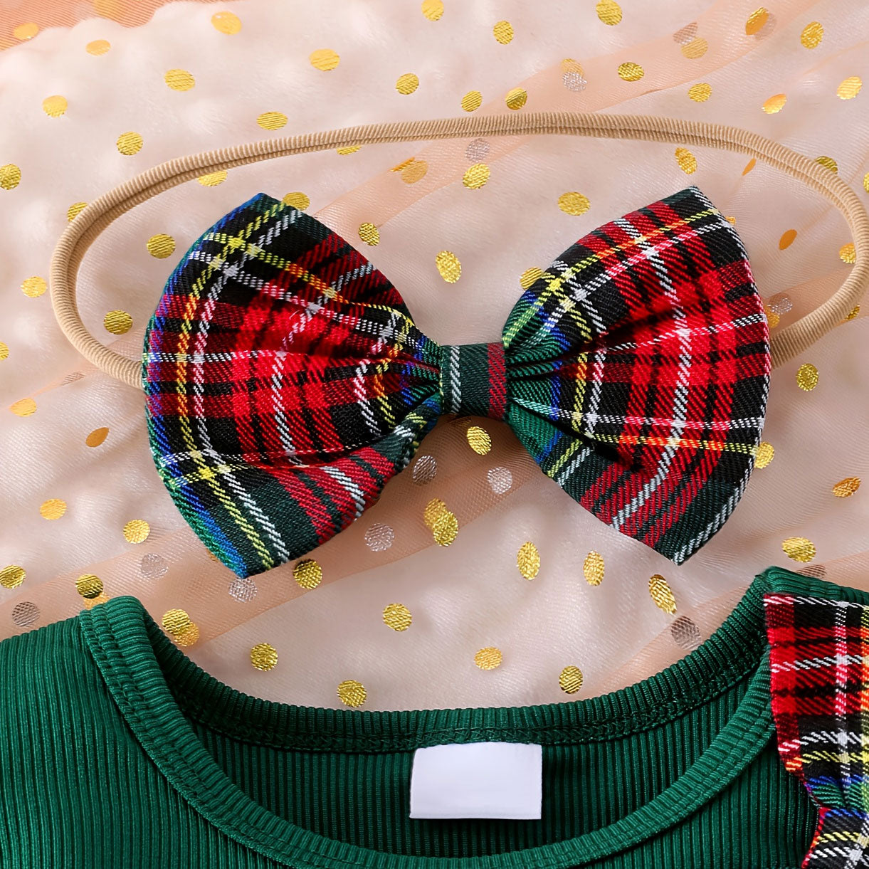 3PCS Sweet Color-Blocked Plaid Printed Long Sleeve Baby Romper