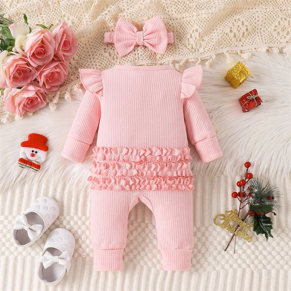 2PCS Delightful Christmas Santa Claus Applique Zipper Baby Jumpsuit