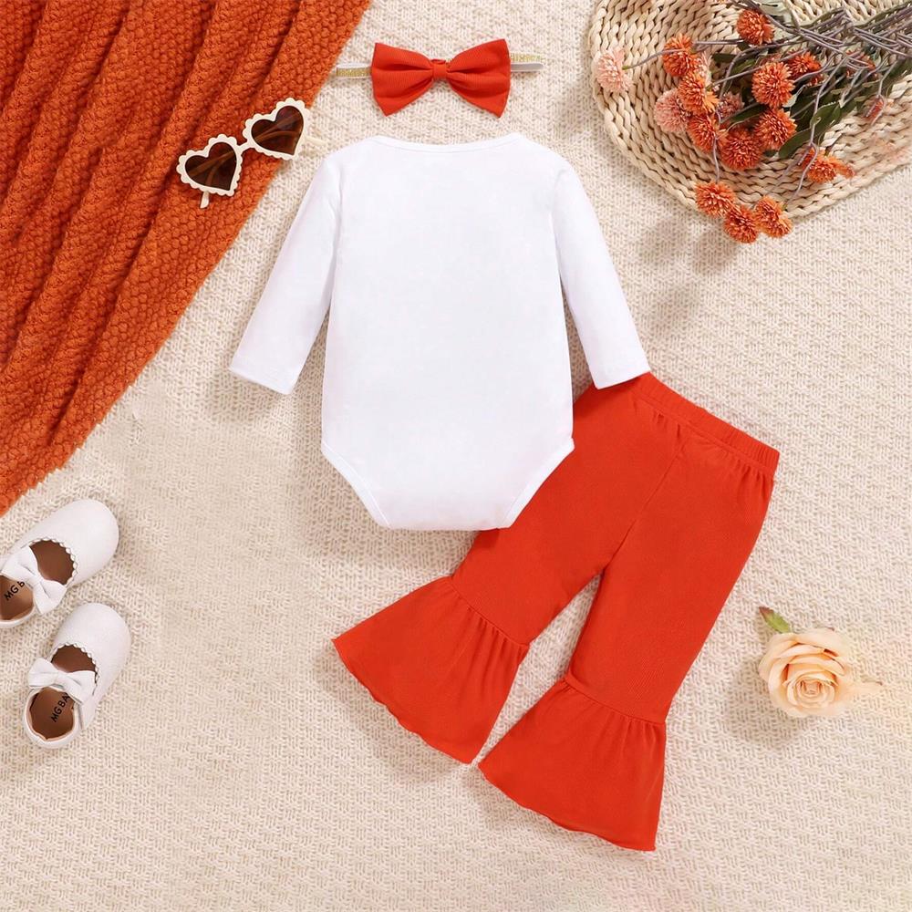 3PCS Good Vibes Letter Floral Printed Long Sleeve Baby Set