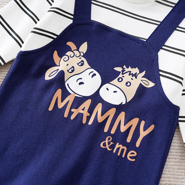 Cute Cow Mammy Letter Printed Baby Jumpsuit