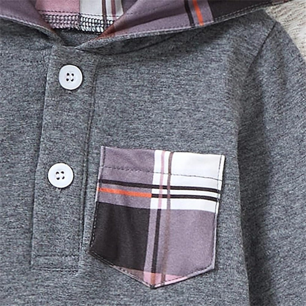 2PCS Plaid Print Long Sleeve Hoodie Baby Set