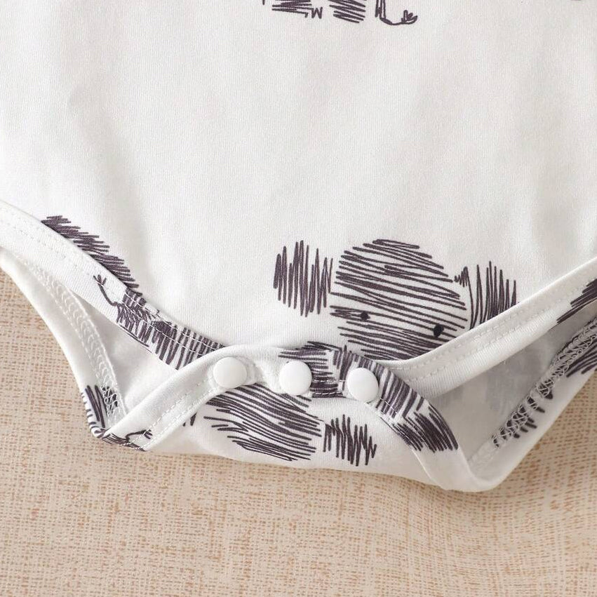 3PCS Casual Elephant Print Short Sleeve Baby Boy Set