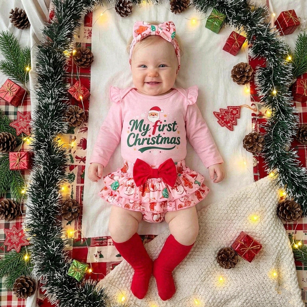 4PCS My First Christmas Letter Santa Claus Print Baby Set