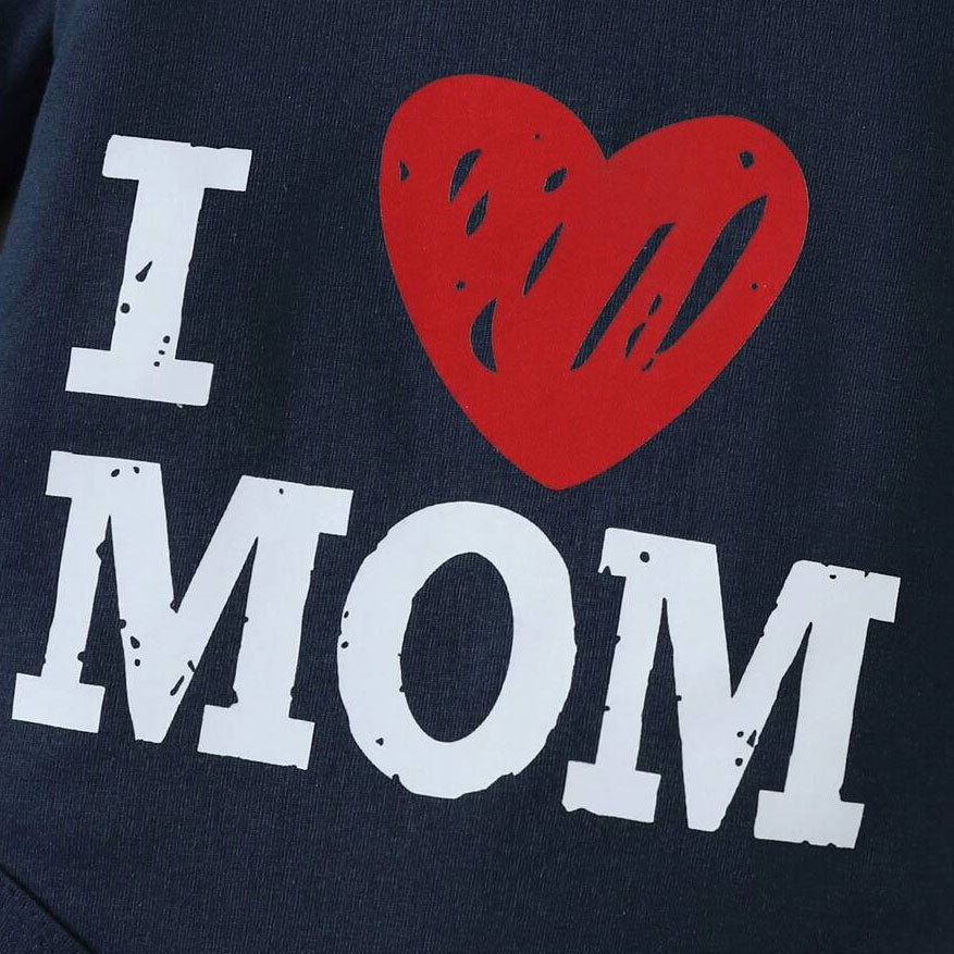 2PCS I Love Mom Dad Letter Printed Long Sleeve Hooded Baby Set