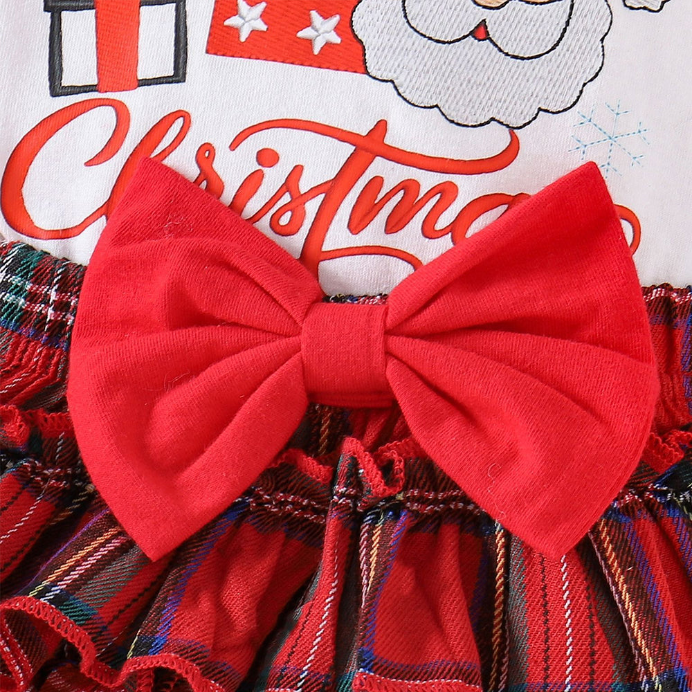 4 PCS Chic My 1st Christmas Letter Santa Plaid Print Baby Girl Set
