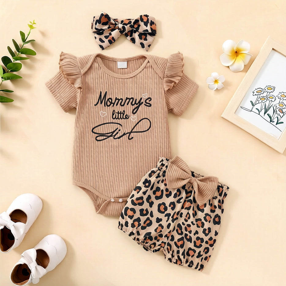 3PCS Mommy's Little Girl Letter Leopard Print Baby Set