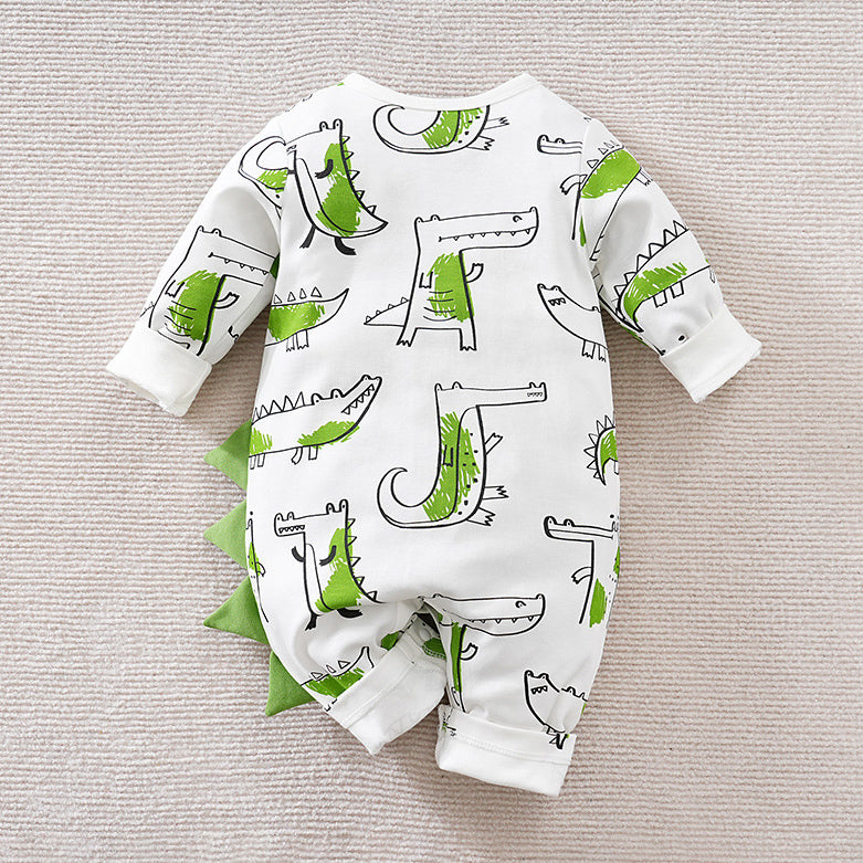 Cute Little Crocodile Printed Long Sleeve Baby Jumpsuit