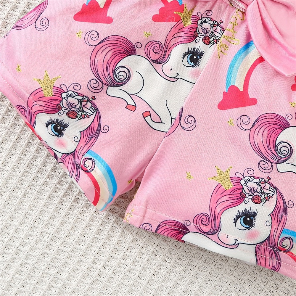 2PCS Lovely Pony Print Flutter Sleeve Baby Girl Set