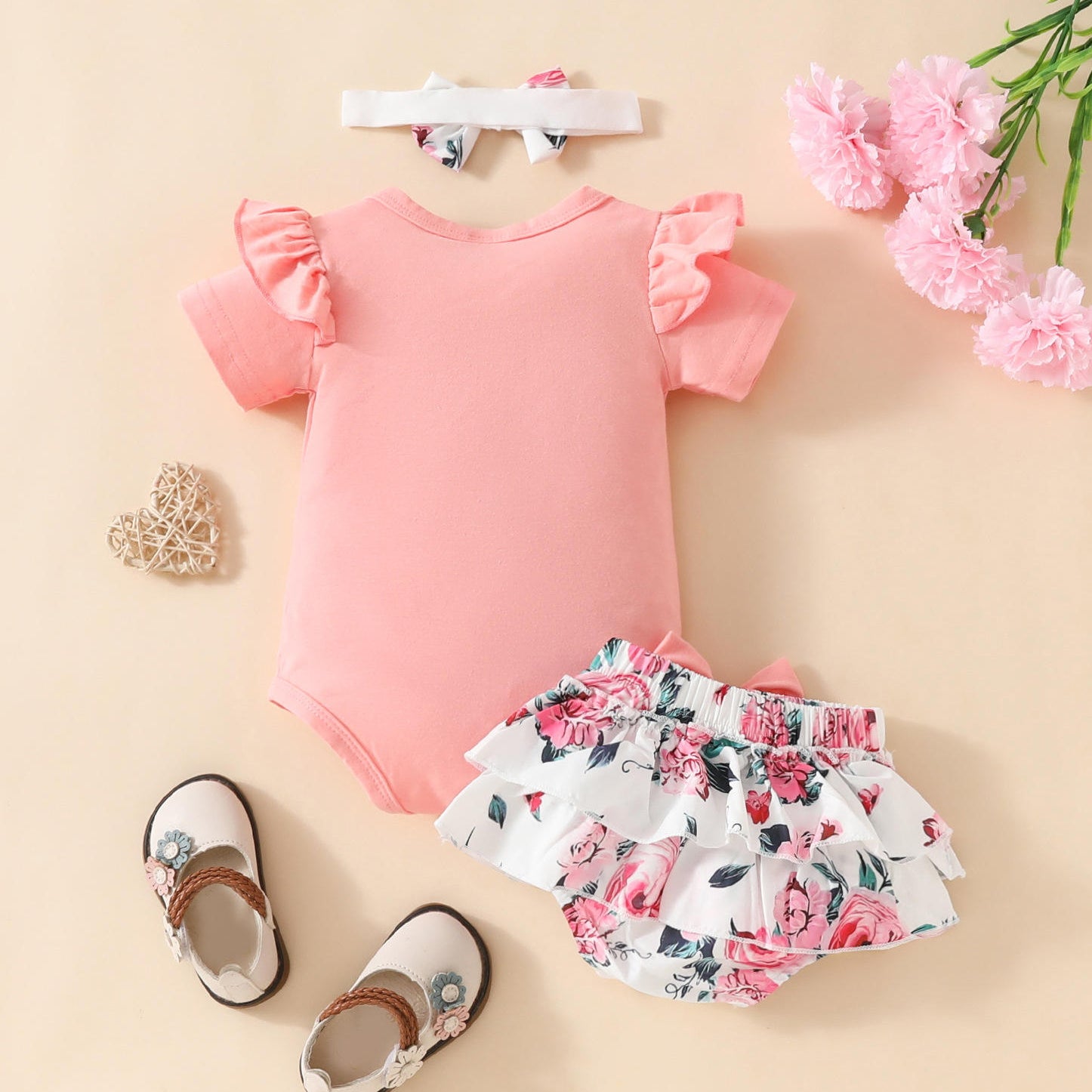 3PCS Elegant Mama's Mini Letter Floral Printed Baby Girl Set