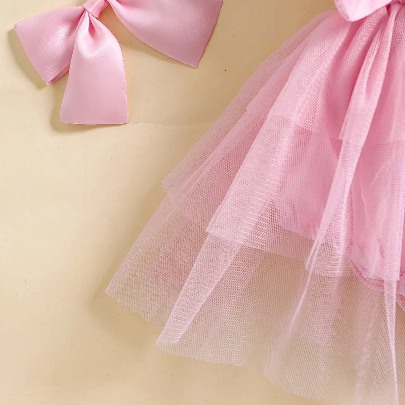 2PCS Cute Bow Printed Tulle Patchwork Baby Romper